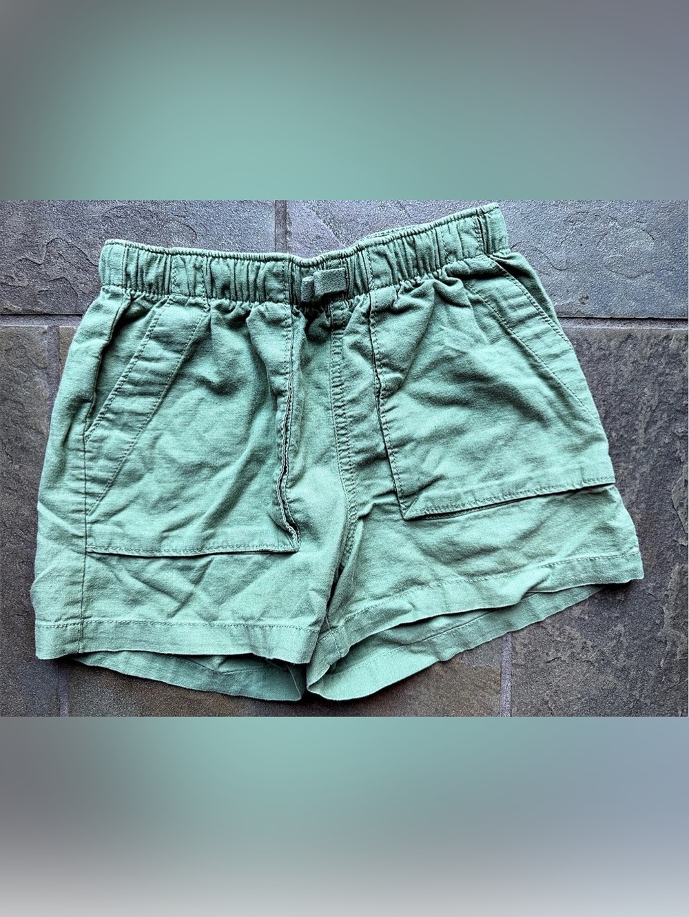 Kids Tea Linen Green Shorts Size 8